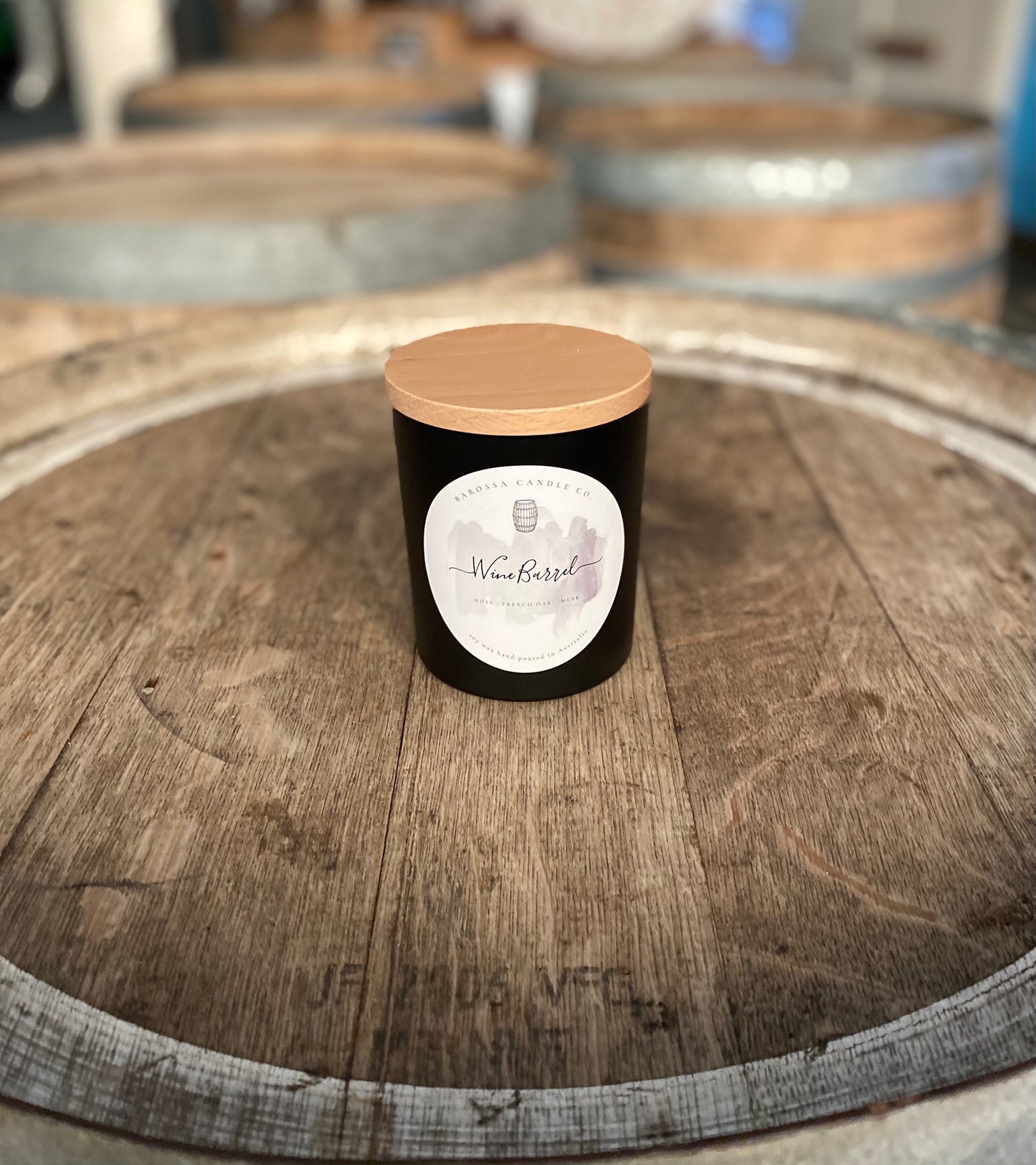 Wine Barrel: White Oak + Raspberry Coconut Soy Candle