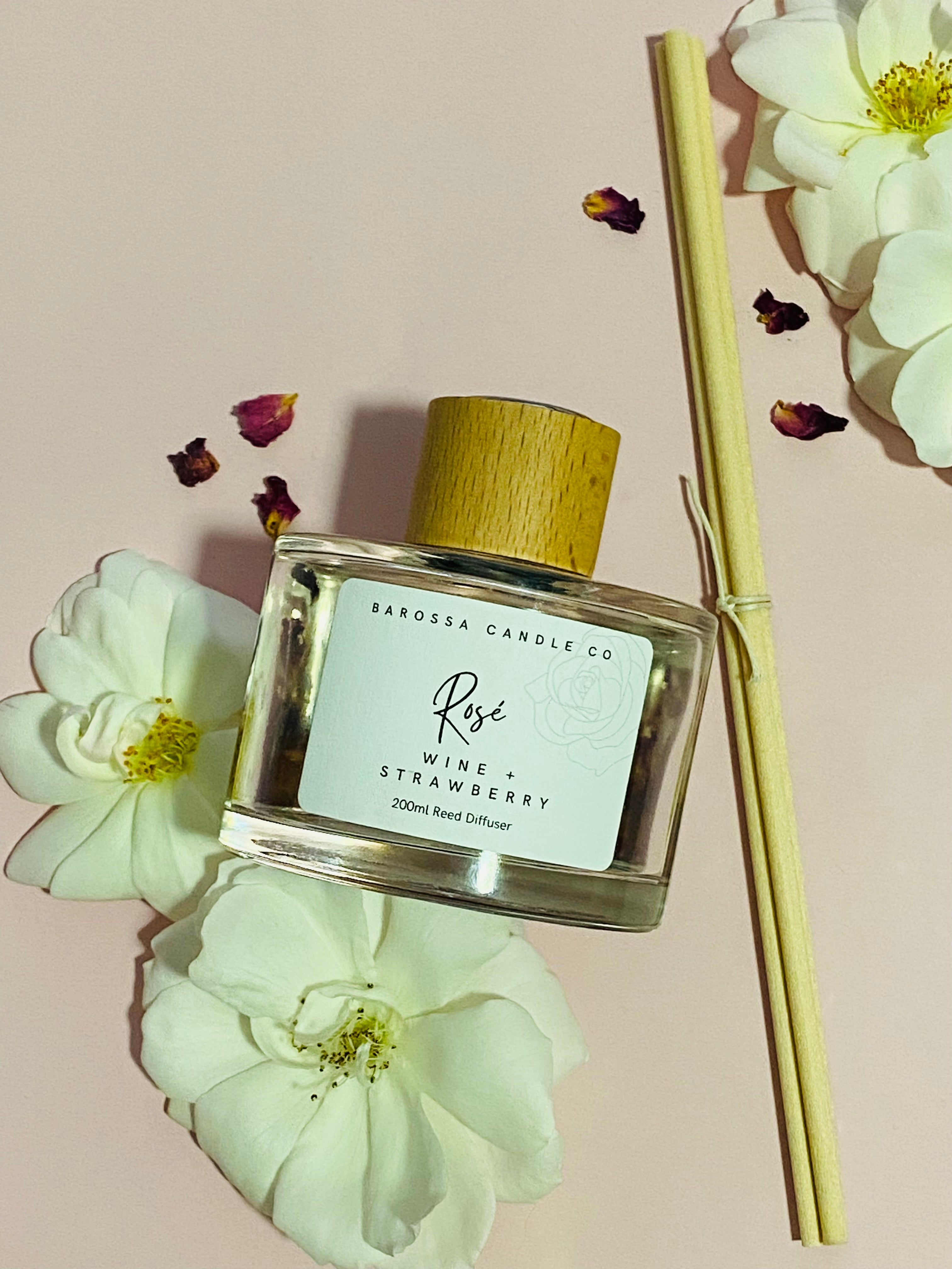 Champagne And Roses Reed Diffuser Rosé: Wine + Strawberry Reed Diffuser – Barossa Candle Co.